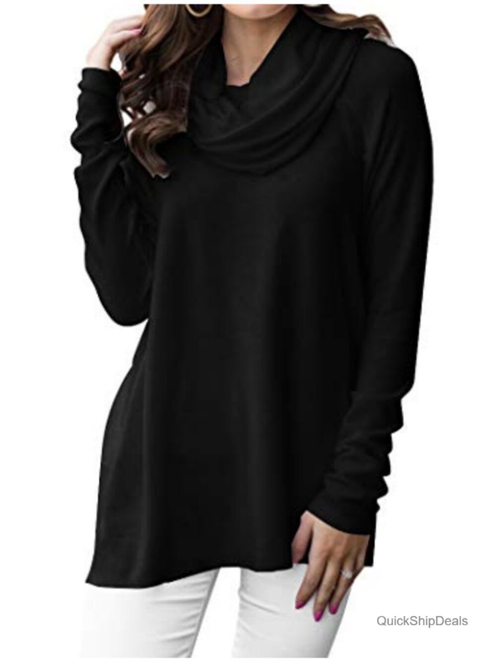 Long Sleeve Cowl Neck Pullover Sweater Casual Loose Tunic Tops Soft